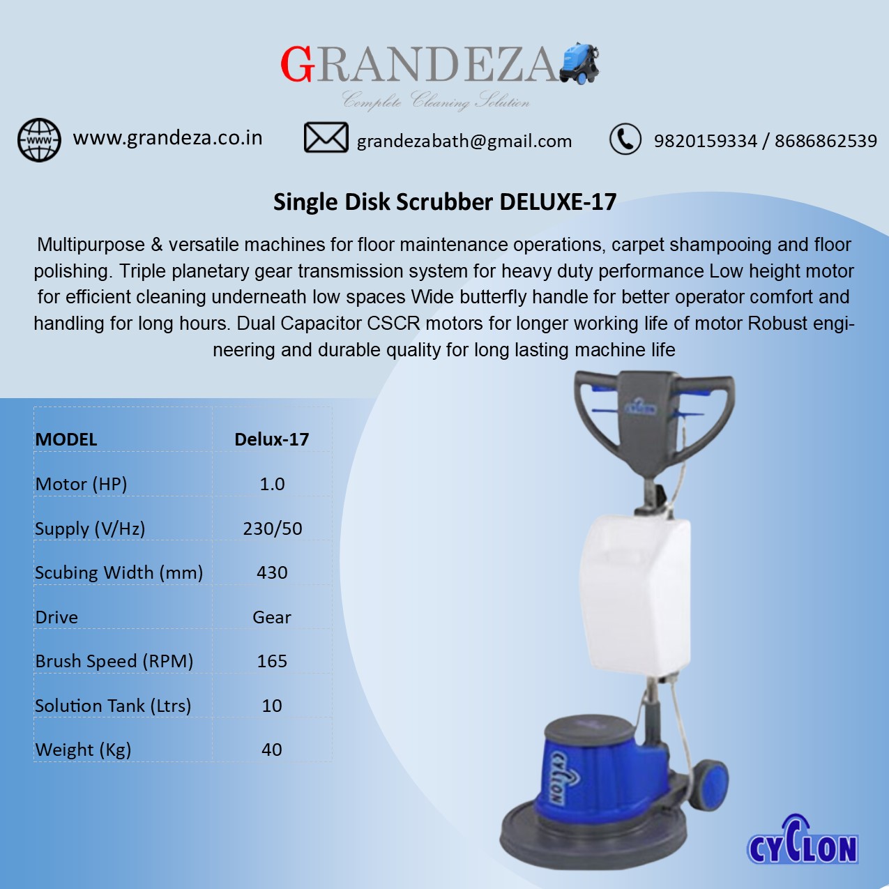 DELUXE-17 Single Disk Scrubber - Image 2