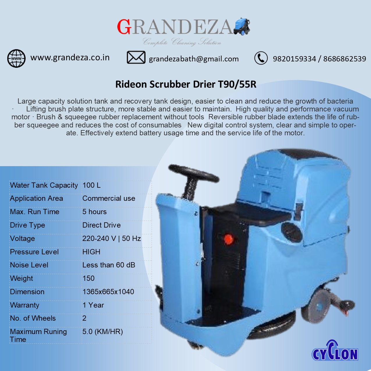 T90/55R Ride on Floor Scrubber Drier - Image 2