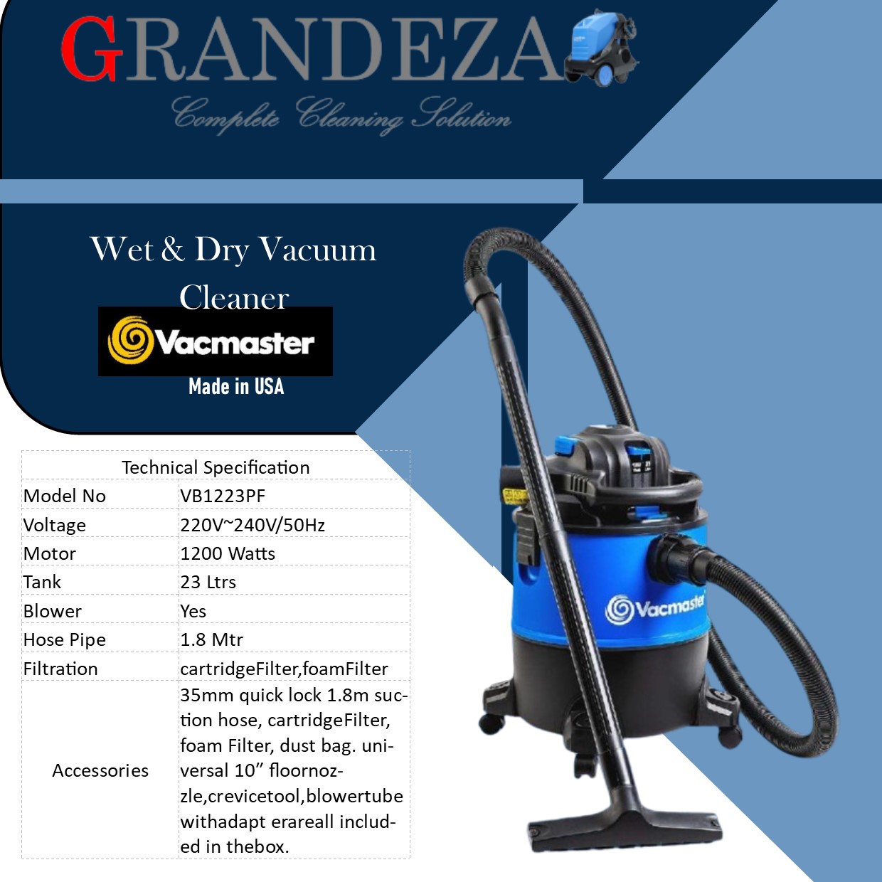 VACMASTER VB1223PF 23 Ltrs Wet & Dry Vacuum Cleaner - Image 4