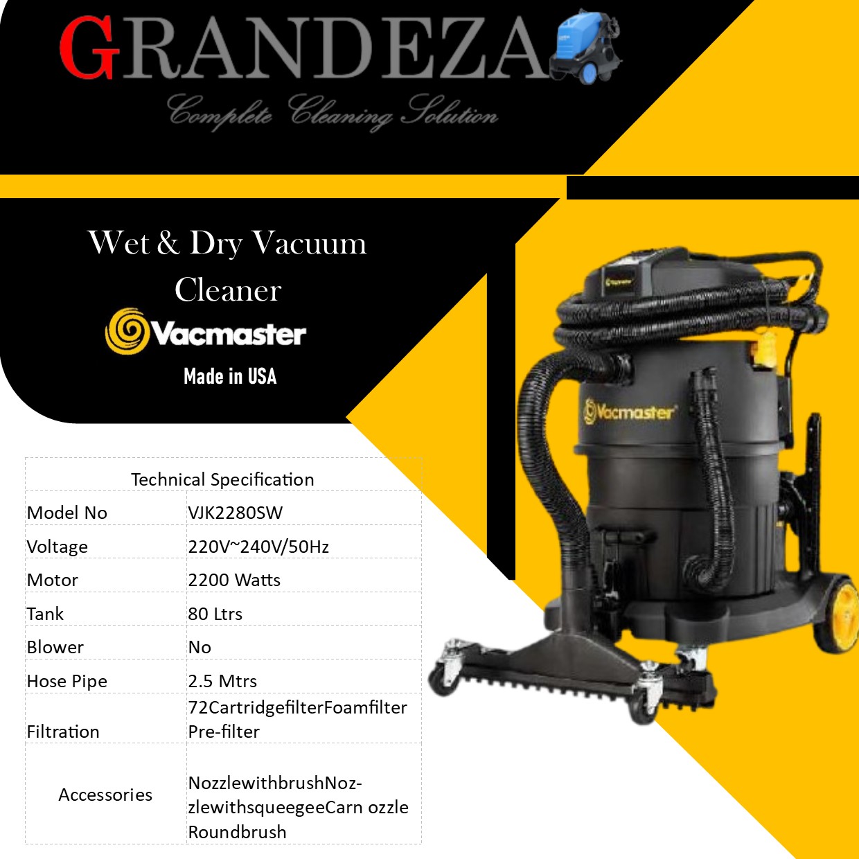 VACMASTER VJK2280SW 80 Ltrs Wet & Dry Vacuum Cleaner - Image 3