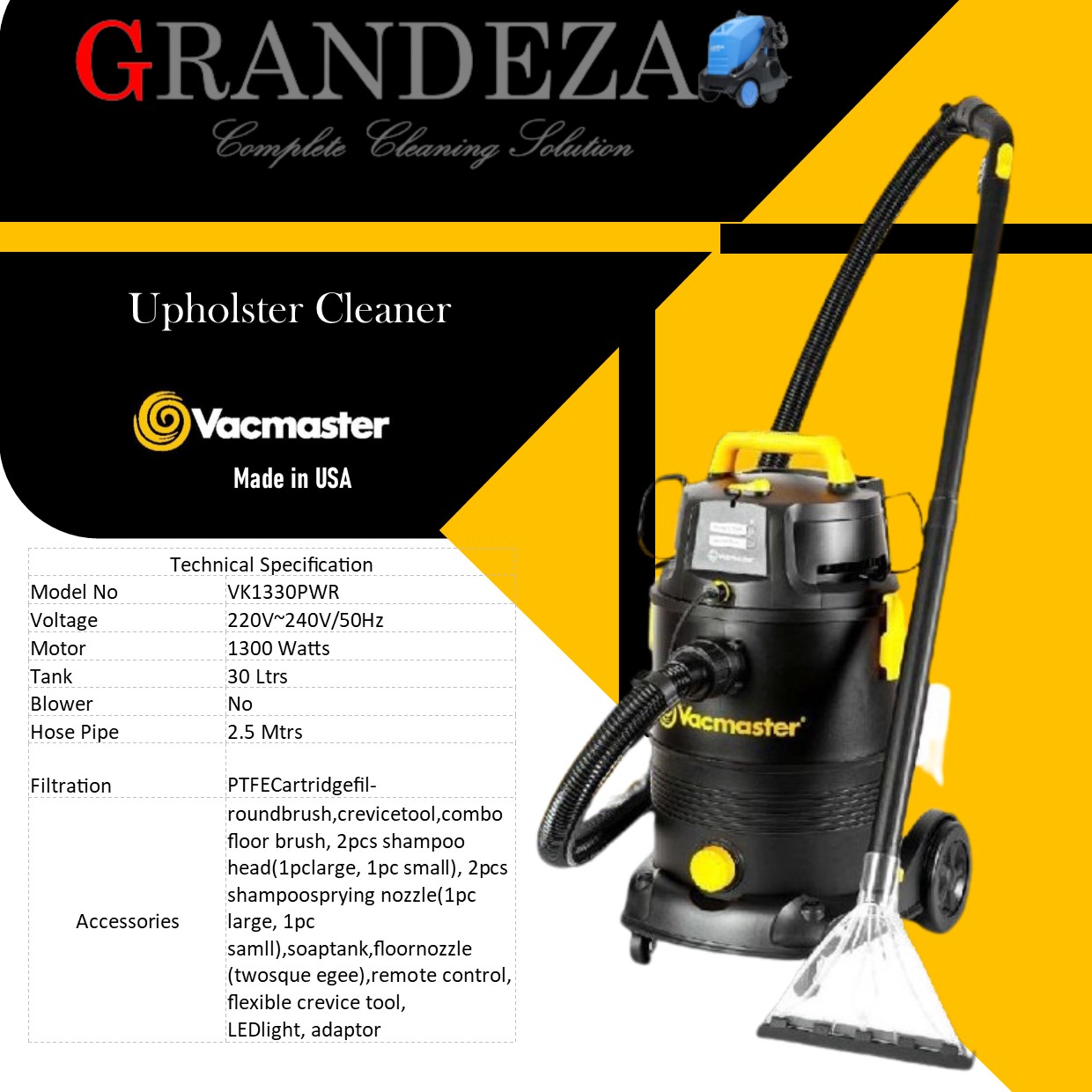 VACMASTER VK1330PWR 30 Ltrs Upholstery Cleaner - Image 3