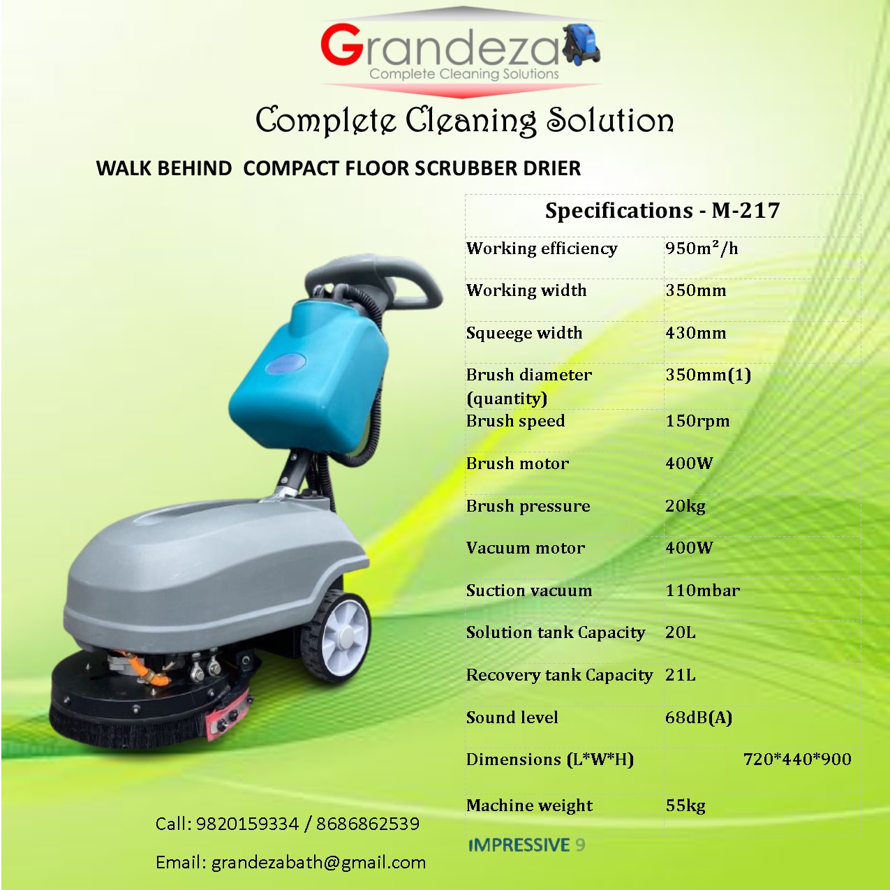 GRANDEZA M-217 Walk Behind Compact Scrubber Drier - Image 5