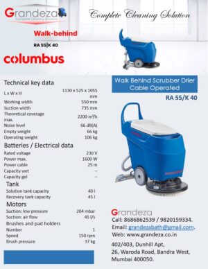 COLUMBUS Walk Behind Scrubber Drier Cable Operated RA 55/K 40