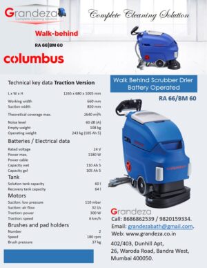 COLUMBUS Walk Behind Scrubber Drier Battery Operated RA 66/BM 60 Traction Version